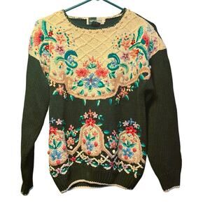 Beldosh popper vintage floral embroidered sweater size medium